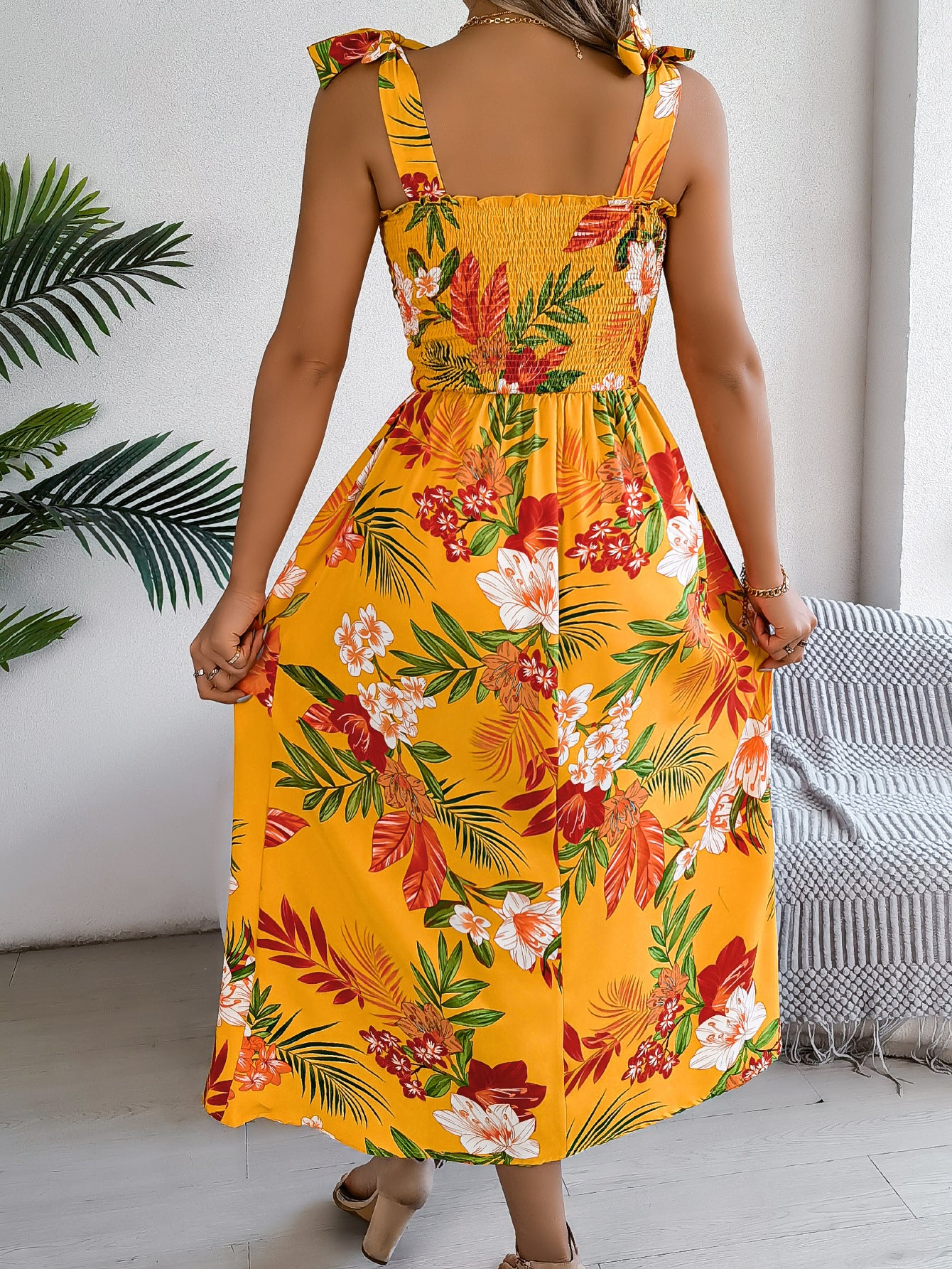 Flowers Print Suspender Corset Dress Ins Fashion Holiday Beach Long Dresses Summer Clothing For Women