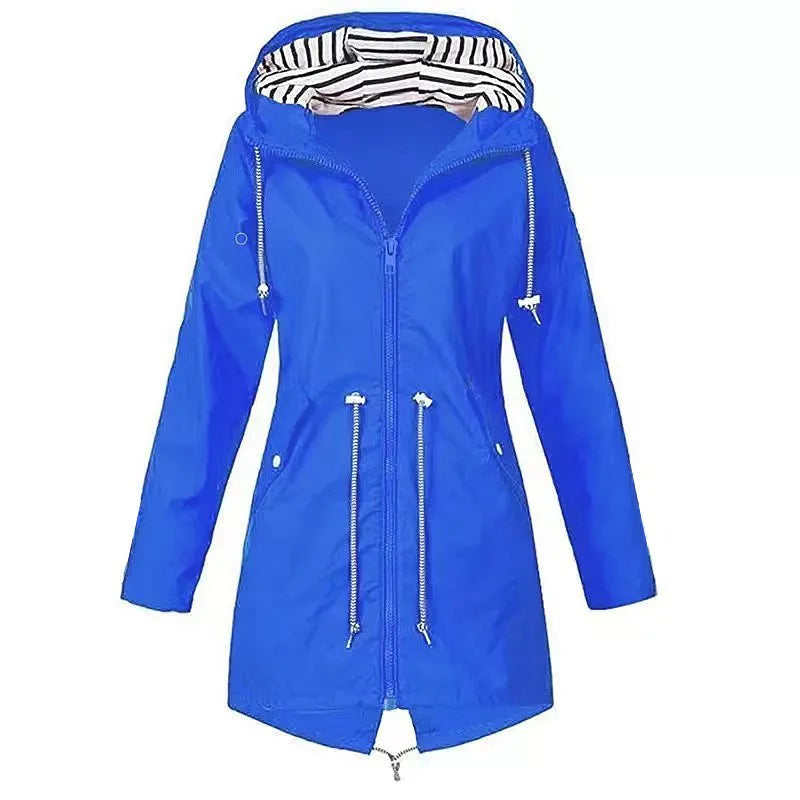 Womens Waterproof Raincoat Casual Basic Outdoors Drawstring Trench Lightweight Drawstring Jackets Hiking Clothes For Women