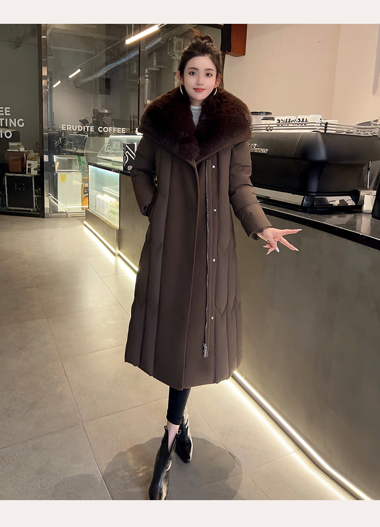 Stitching Overknee Long Slim-fit Belt Elegant Cotton-padded Jacket