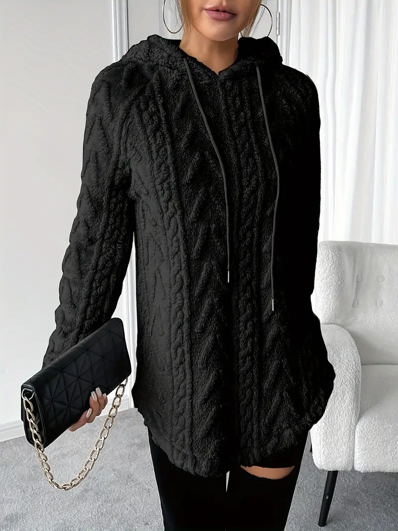 Women's Polyester Hooded Knitted Long Sweater