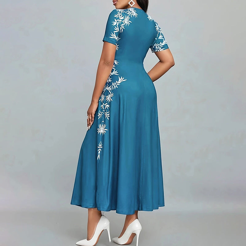 Women's Elegant Short Sleeve Maxi Dresses Casual Empire Waist Long Dress-FREE USA SHIPPING