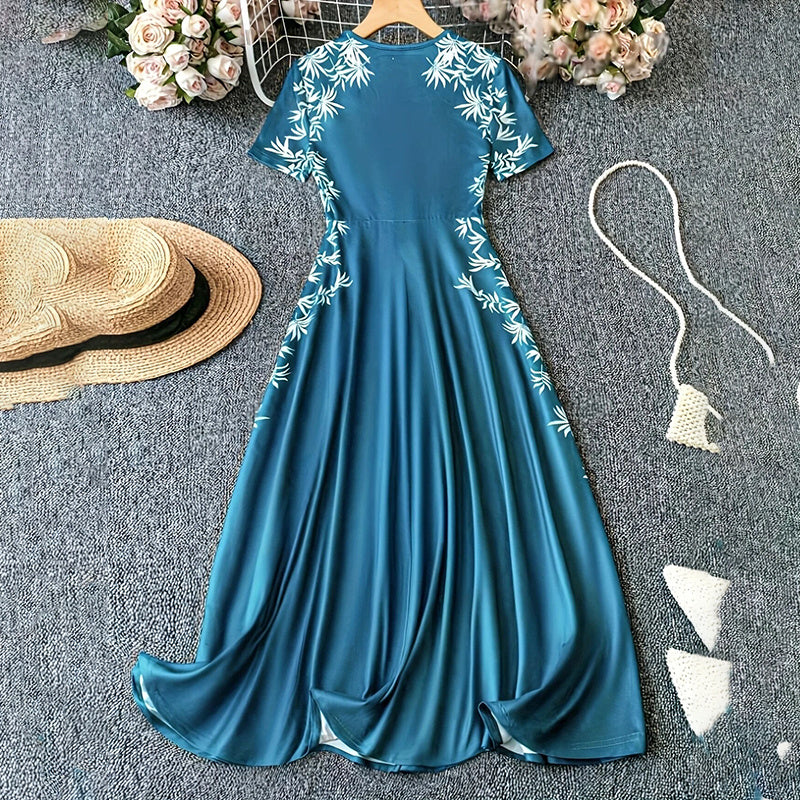 Women's Elegant Short Sleeve Maxi Dresses Casual Empire Waist Long Dress-FREE USA SHIPPING