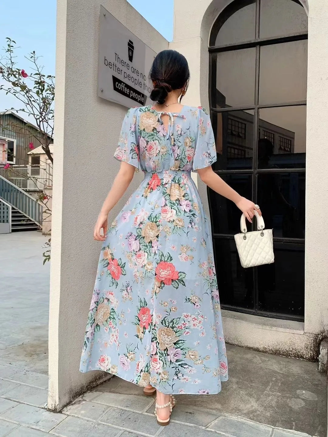 V-neck Mori Style Slim Fairy Floral Dress