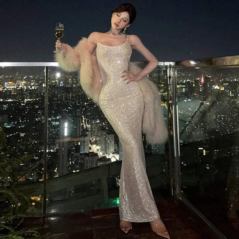 Sexy Backless Mesh Stitching Socialite Temperament Slim Dress