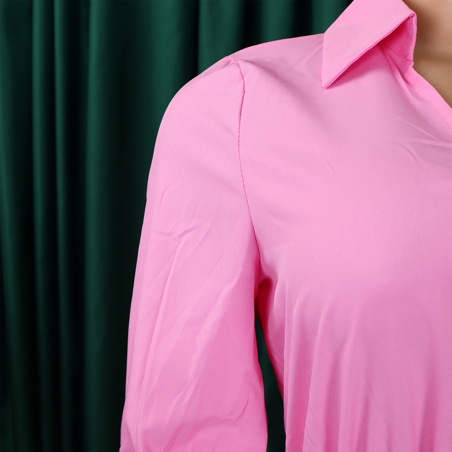 Autumn And Winter New Elegant Polo Collar Solid Color Large Swing Pleated Dress