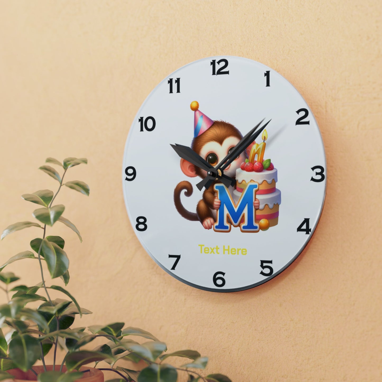 Acrylic Wall Clock - Personalize With Cute Birthday Animals