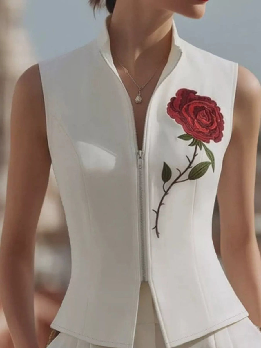 Rose Zip Up Sleeveless Shirt – THE CUSTOM MART