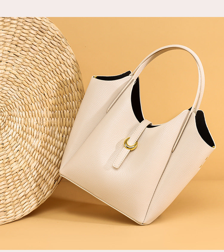 Genuine Leather Women's Large Capacity Hand Holding Bucket Bag