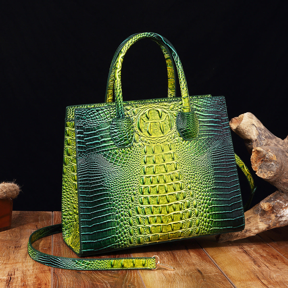 Womens Crossbody Tote Bag  With Vibrant Crocodile-Grain Design