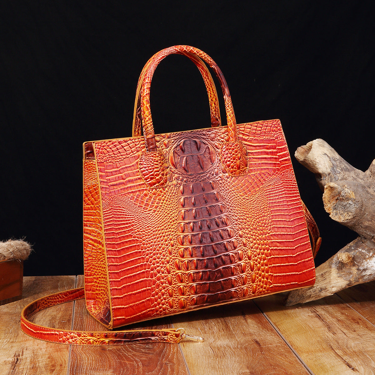 Womens Crossbody Tote Bag  With Vibrant Crocodile-Grain Design