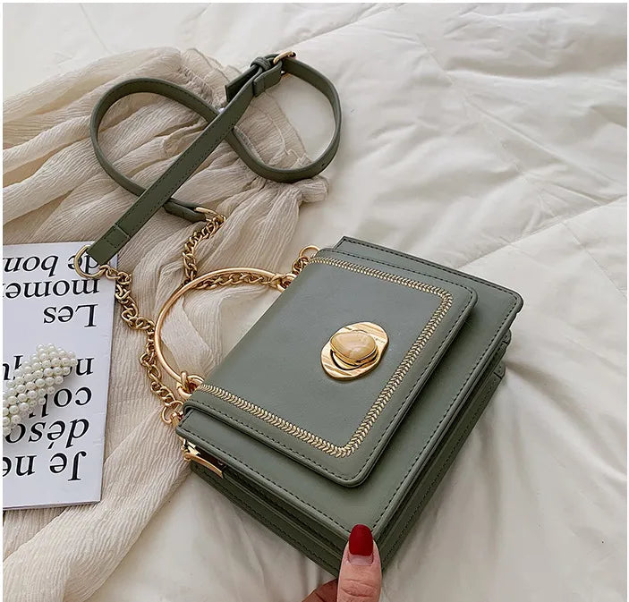 Sleek Metal-Lock Designer Shoulder Bag