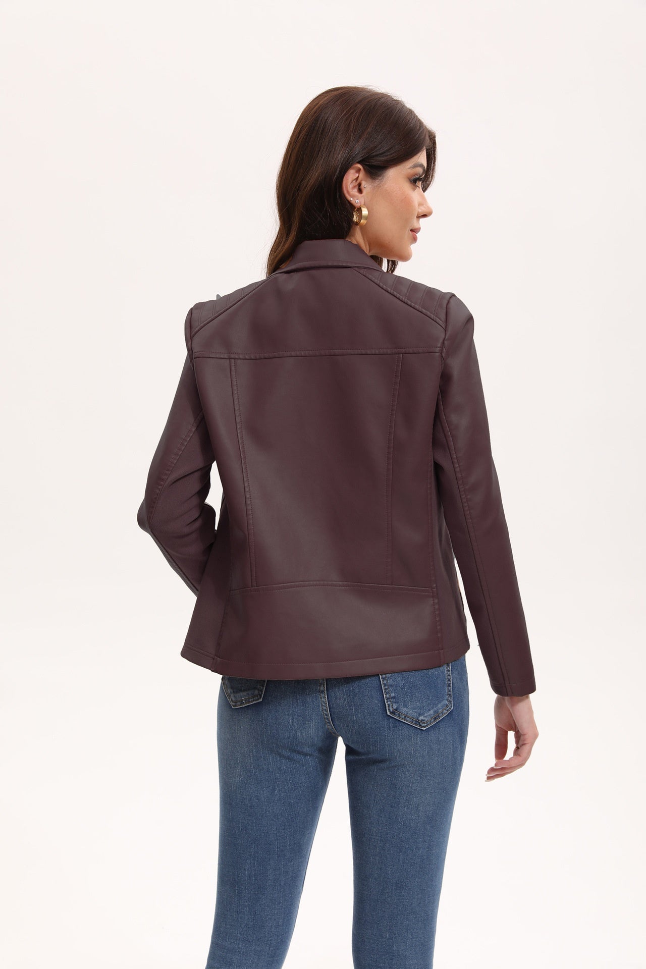 Women's Leather Jacket Knitted Stitching Stretch Coat