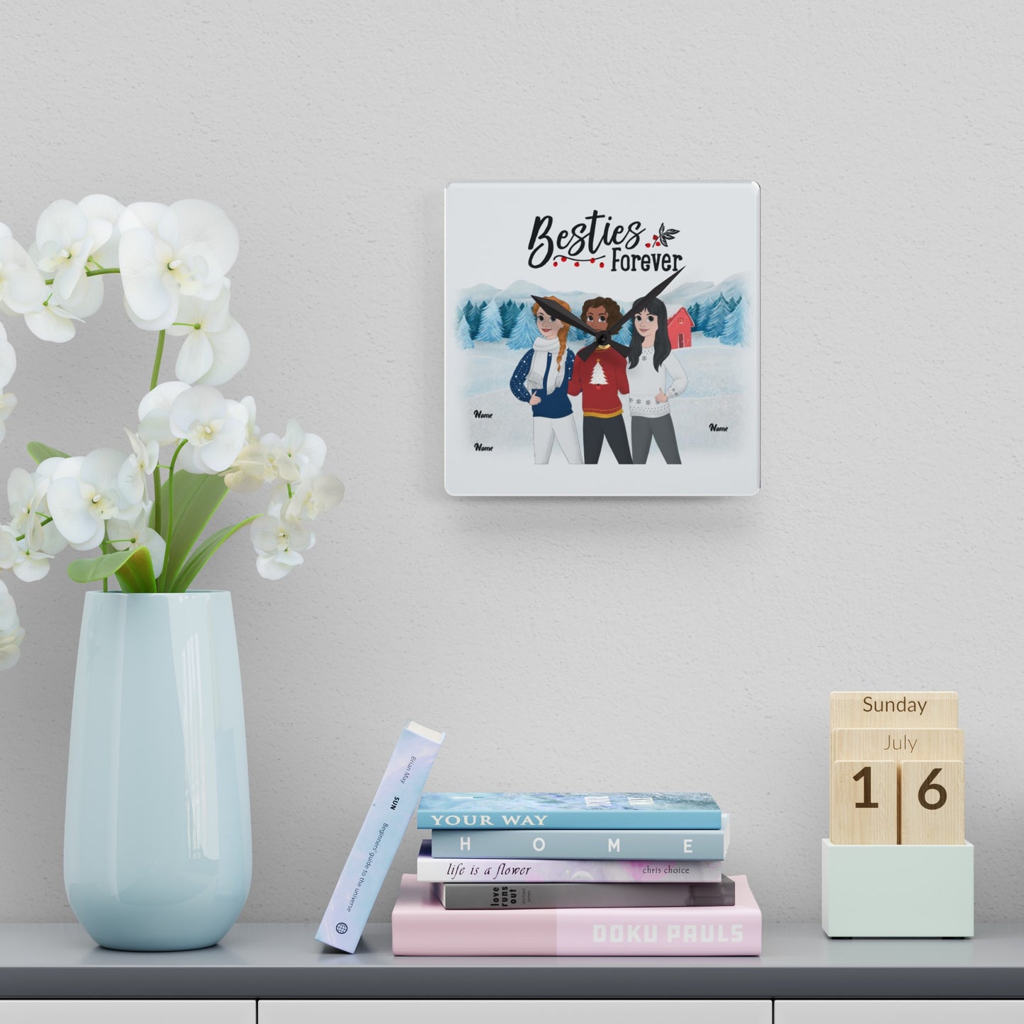 Acrylic Wall Clock - Square Shape - Personalized Gift For Besties