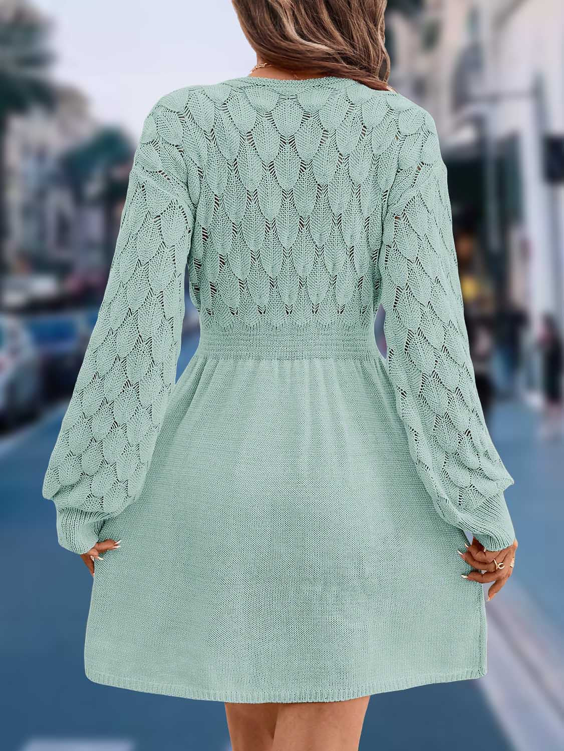 European And American V-neck Beach Dress Long Sleeve Dress