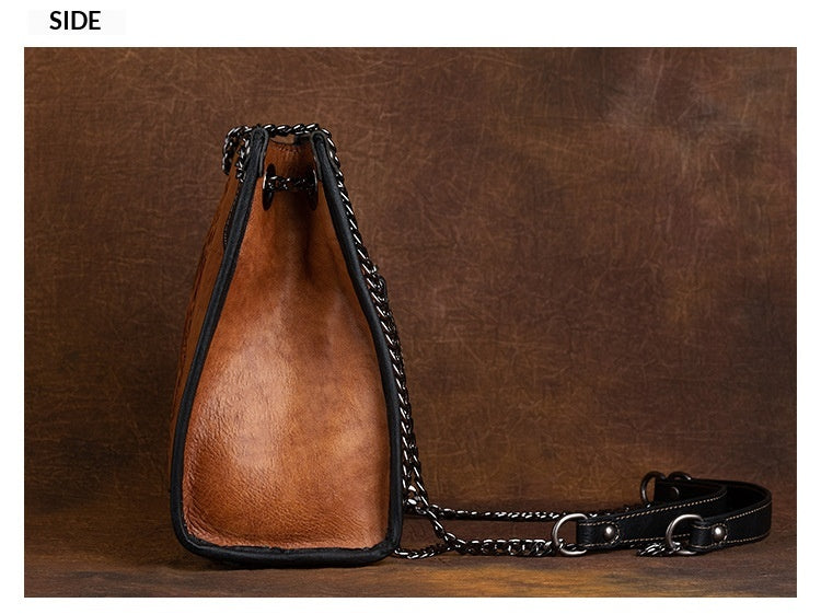 Large-Capacity ShoulderCrossbody Top-Grain Leather Tote Bag