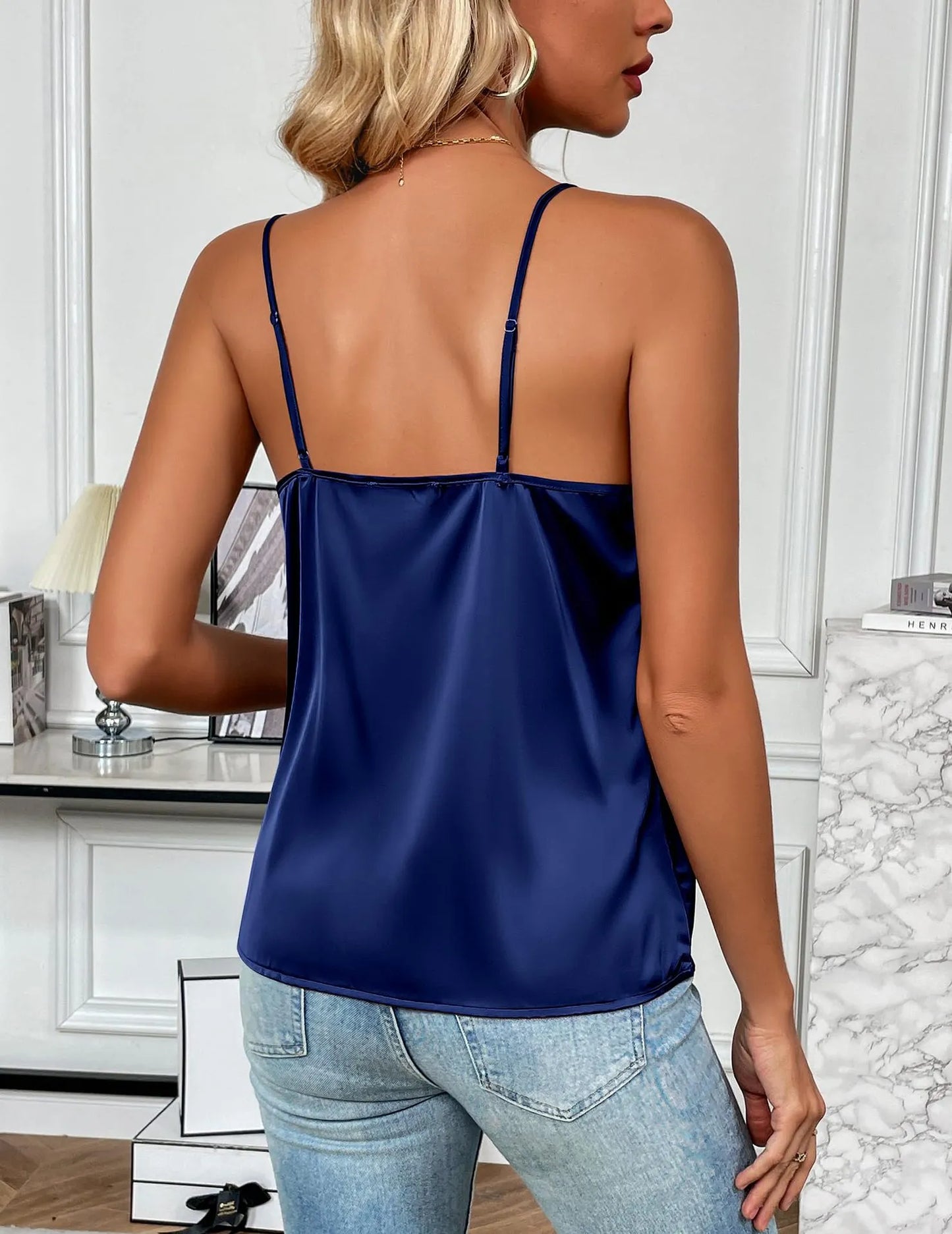 New Women's Silk Adjustable Spaghetti Strap Tank Top Loose
