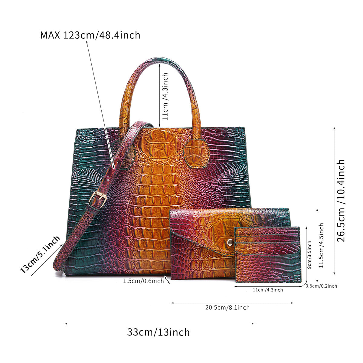 Womens Crossbody Tote Bag  With Vibrant Crocodile-Grain Design