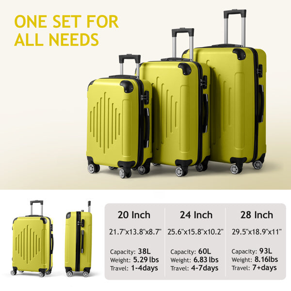 3-in-1 Trolley Case 20in 24in 28in ABS Aluminum Alloy Trolley Macaron Color - Cream Yellow 3-in-1 ABS Trolley Case 20 Inches-24 Inches-28 Inches Black - FREE USA SHIPPING