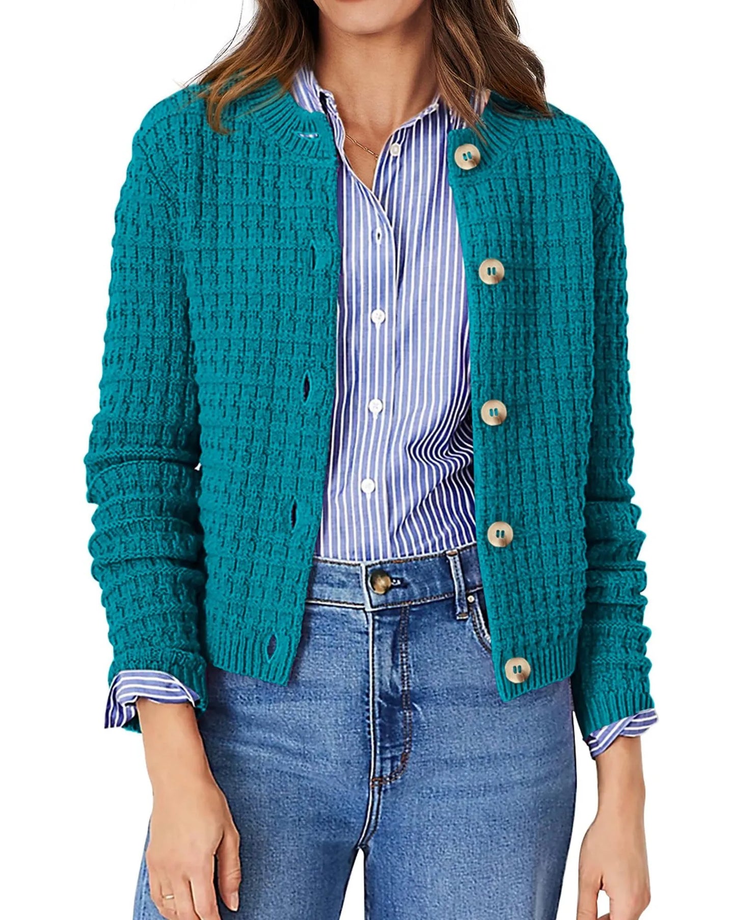 Women's Solid Color Commute Knitted Cardigan Casual Sweater Coat