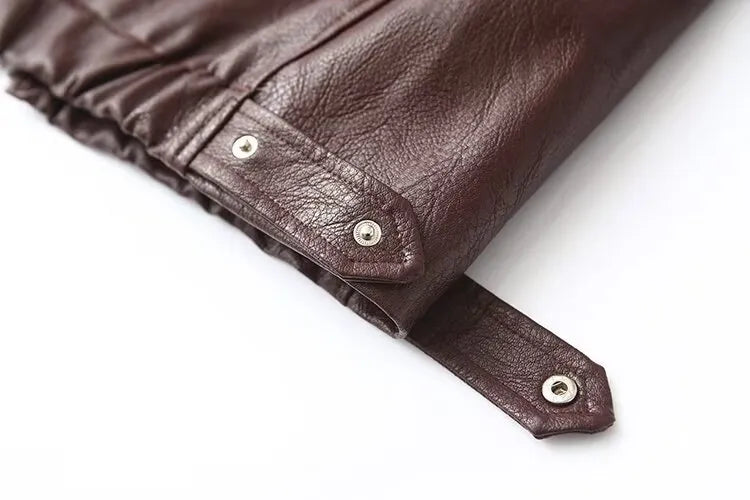 Solid Color Lapel Zipper Jacket Fashion Casual Long Sleeve Leather Coat Tops Women Clothing