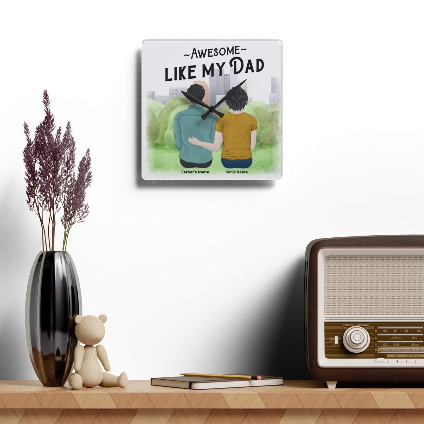 Acrylic Wall Clock - Square Shape - Personalized Gift For Dad