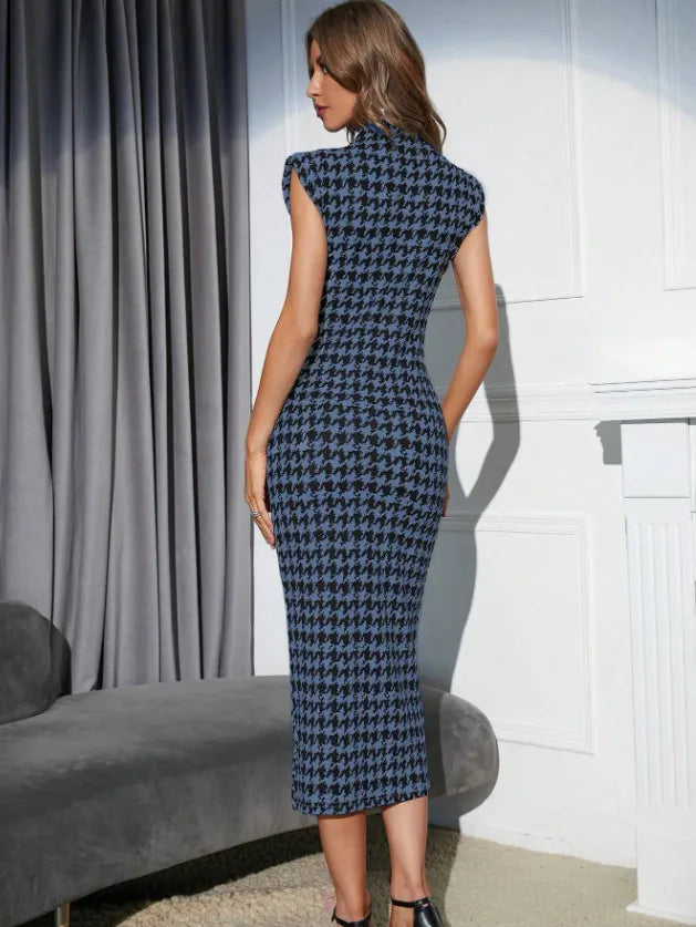 European And American Houndstooth Slim-fit Elegant Dress