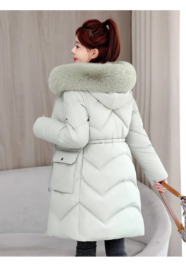Women's Mid-length Big Fur Collar Hooded Cotton Vest Cotton-padded Jacket
