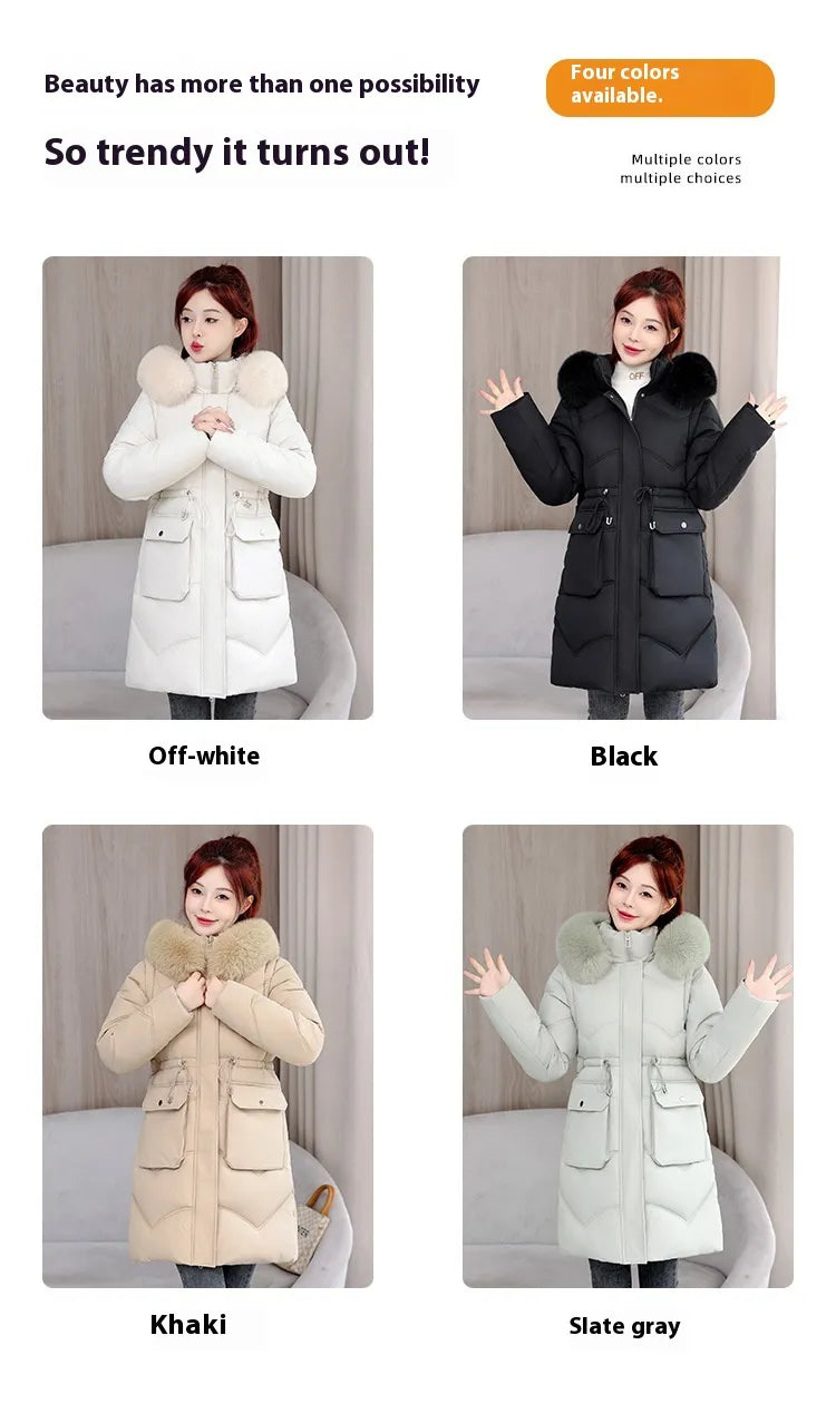 Women's Mid-length Big Fur Collar Hooded Cotton Vest Cotton-padded Jacket