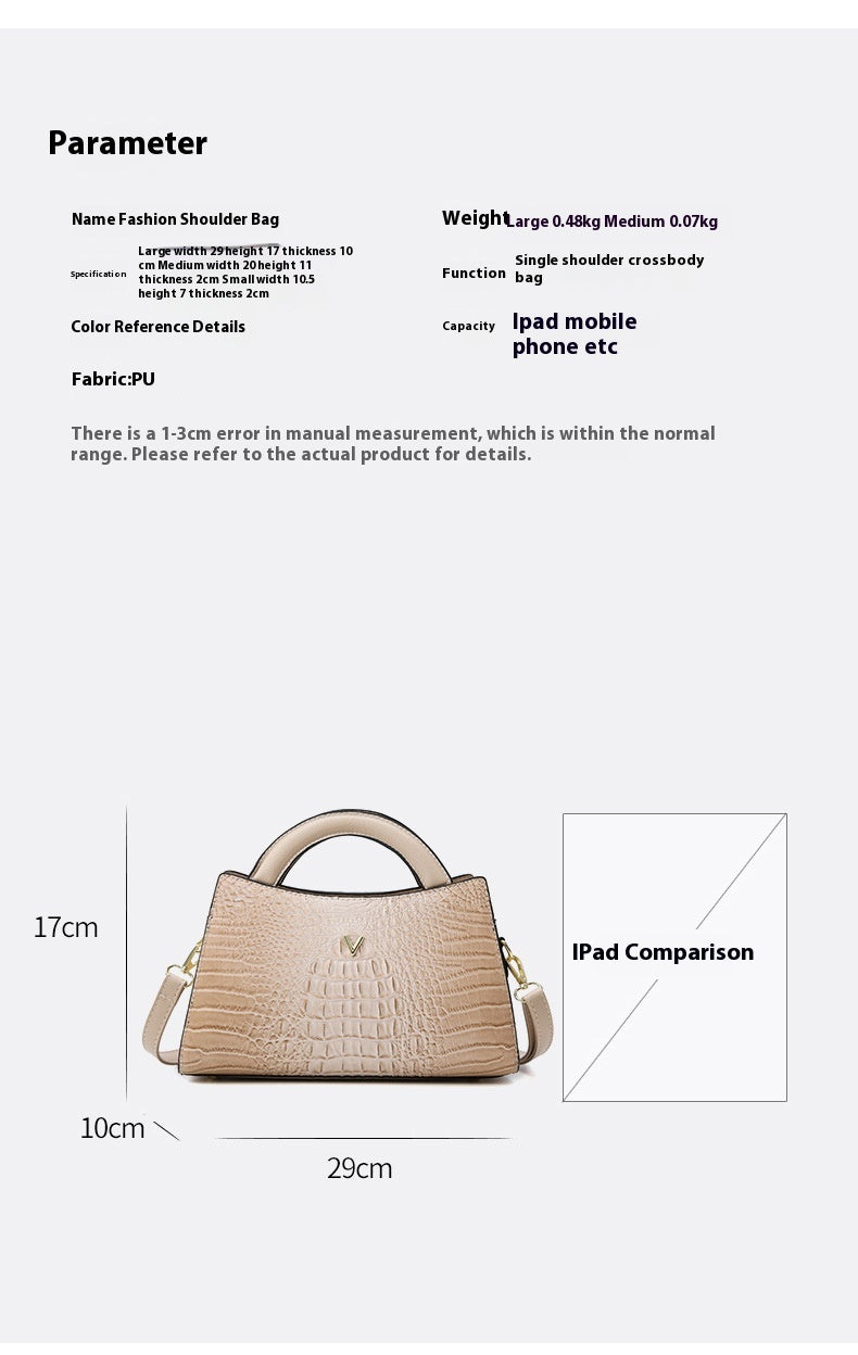 Women's Crossbody Leather Crocodile Pattern Shoulder Handbag