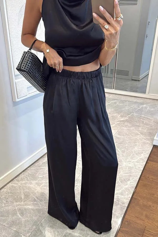 Women's Sleeveless Trousers Loose Satin Two-piece Set