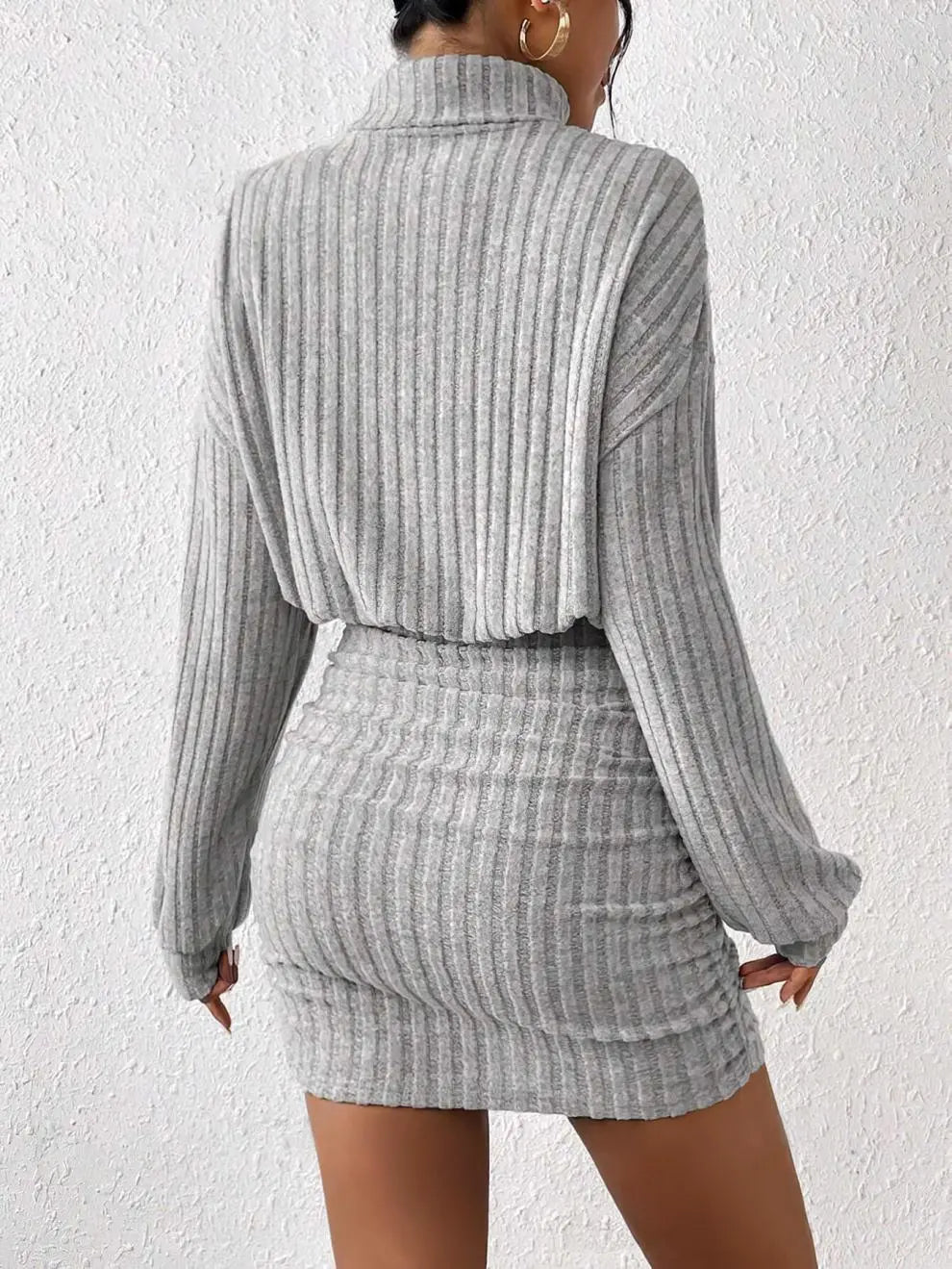 Sunken Stripe Turtleneck Sheath Long Sleeve Dress
