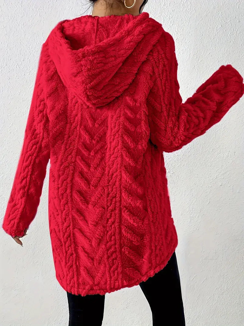 Women's Polyester Hooded Knitted Long Sweater