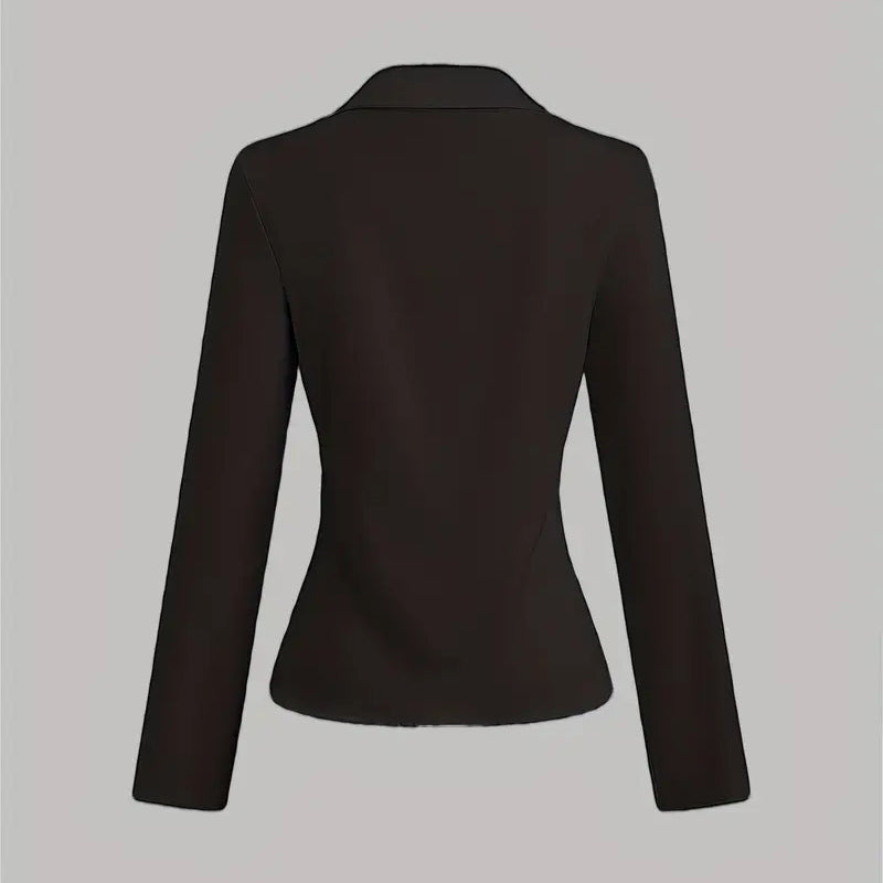 Women's Elegant Long Sleeve Blouse - Solid Color Lapel Top With Ruched Chest Detail Office & Casual Wear For Spring Fall