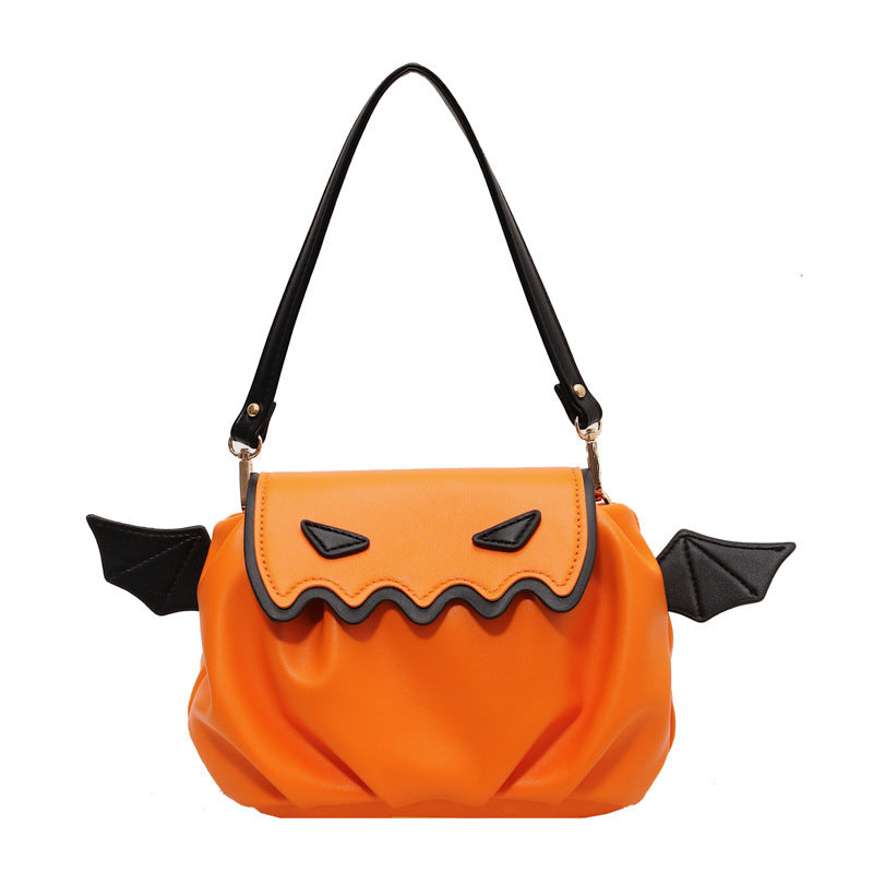 Funny Crossbody Bag Halloween Pumpkin Cartoon Shoulder Bags With Small Wings Creative Female Handbag