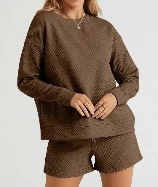 Solid Color Texture Casual Suit Women's Shorts Top