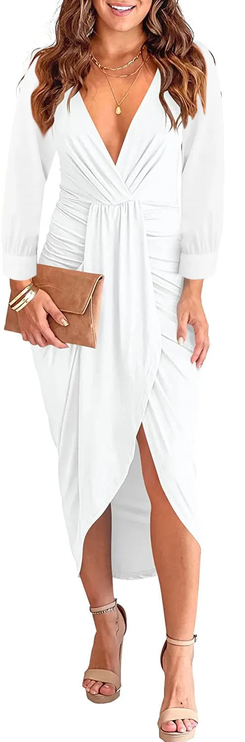 V-neck Ruffle Hip Split Women's Clothing Dress