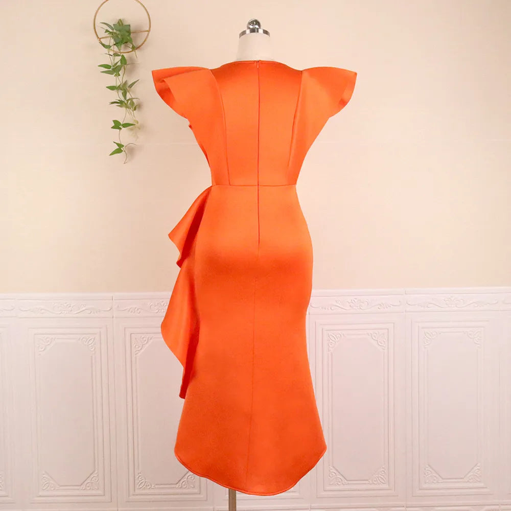 High Waist Irregular Elegant V-neck Flounce Dress