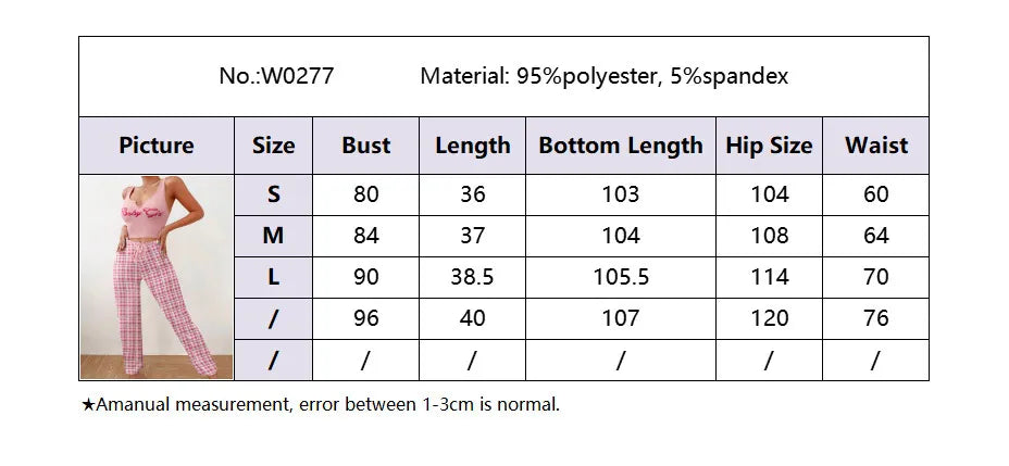 Homewear Vest Color Matching Plaid Trousers Letter Print Top Pajamas For Women