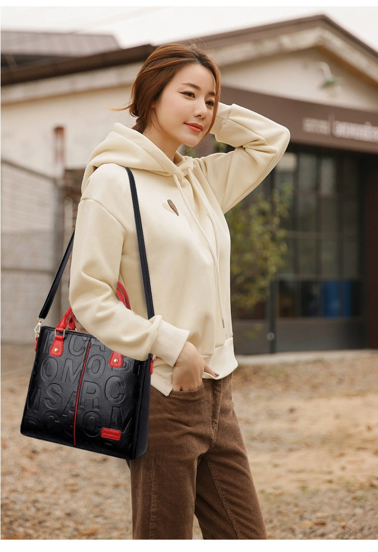 Women's Large Capacity Leather Printing Shoulder Bag