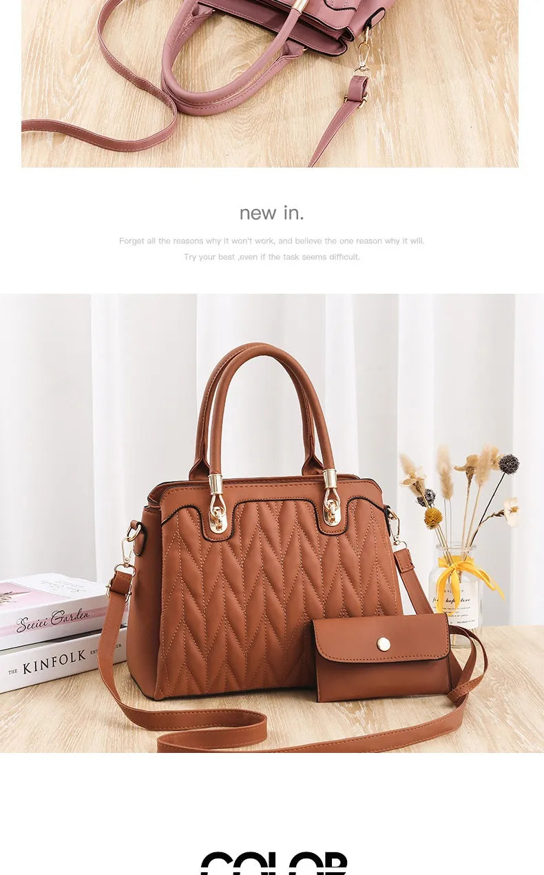 Embroidered Diamond Pattern Fashionable Handbag With Large Capacity