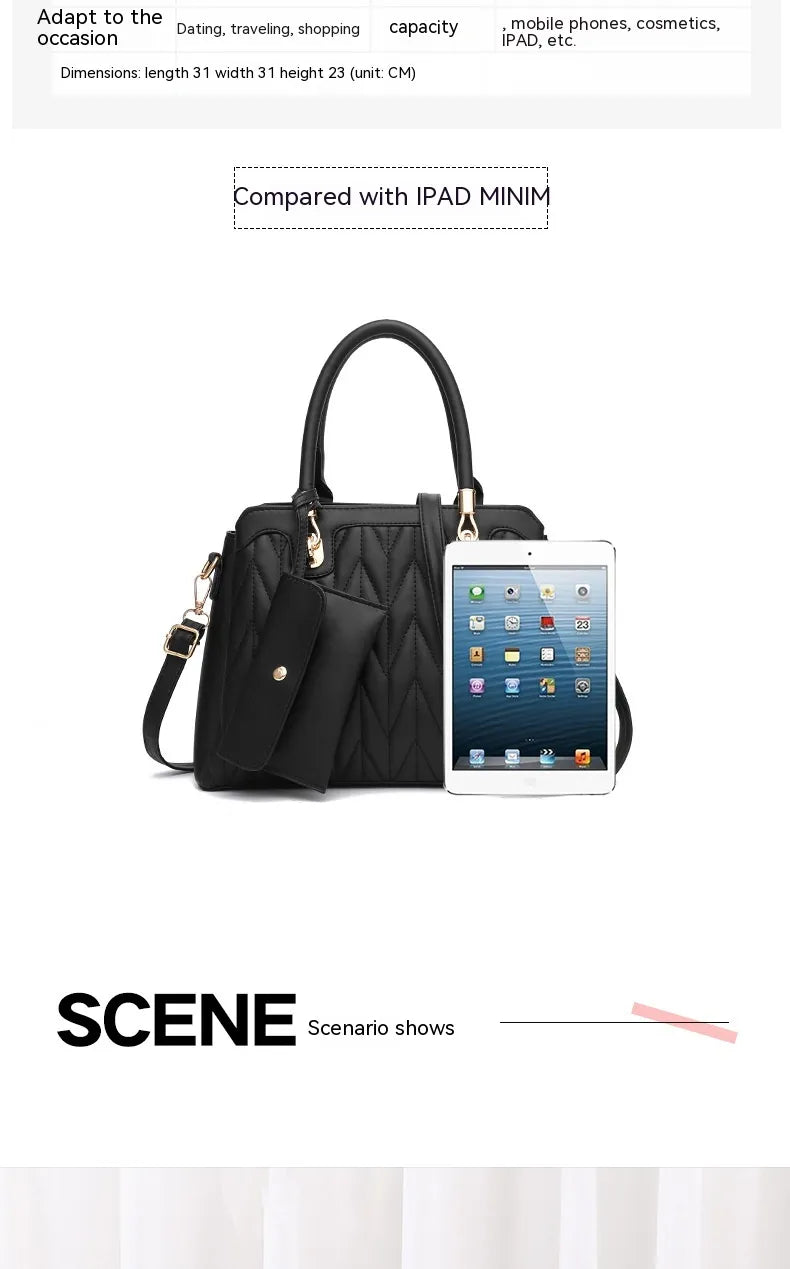 Embroidered Diamond Pattern Fashionable Handbag With Large Capacity