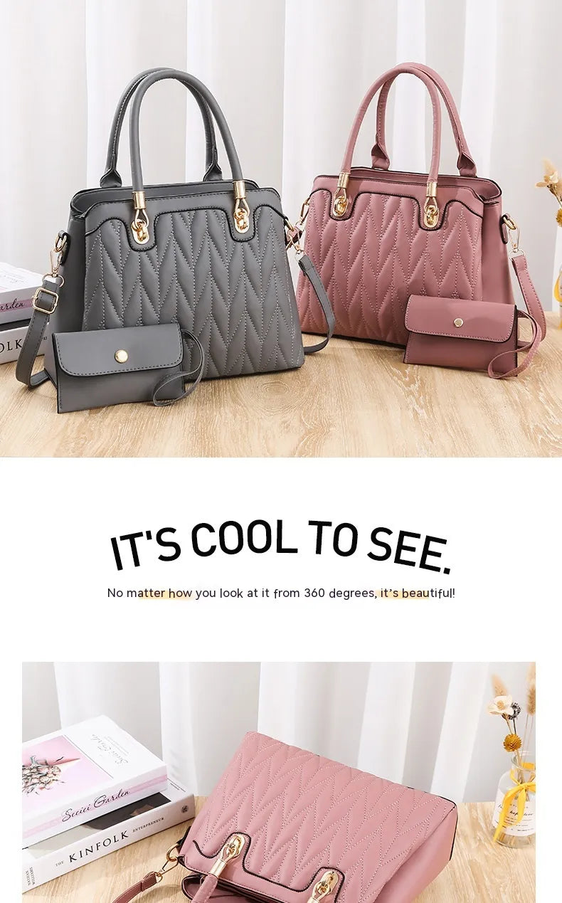 Embroidered Diamond Pattern Fashionable Handbag With Large Capacity
