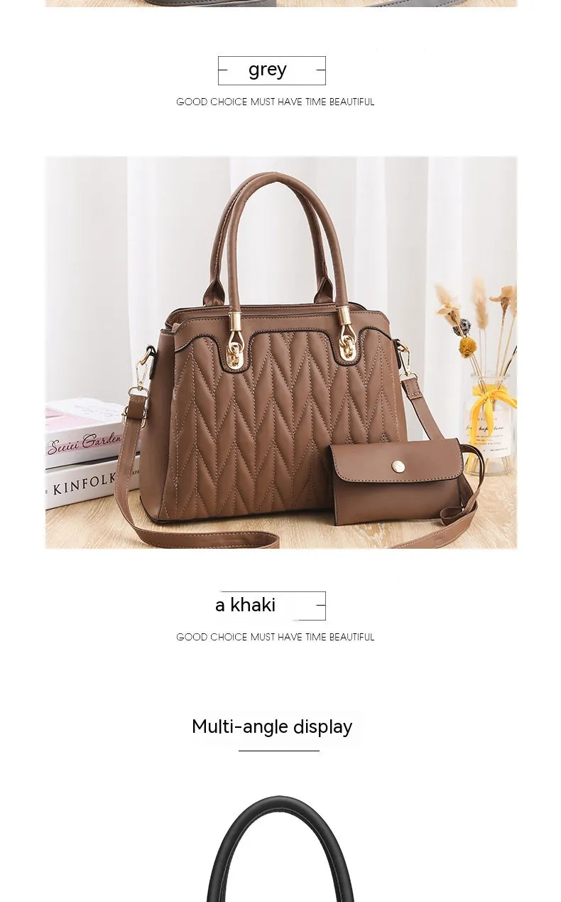 Embroidered Diamond Pattern Fashionable Handbag With Large Capacity