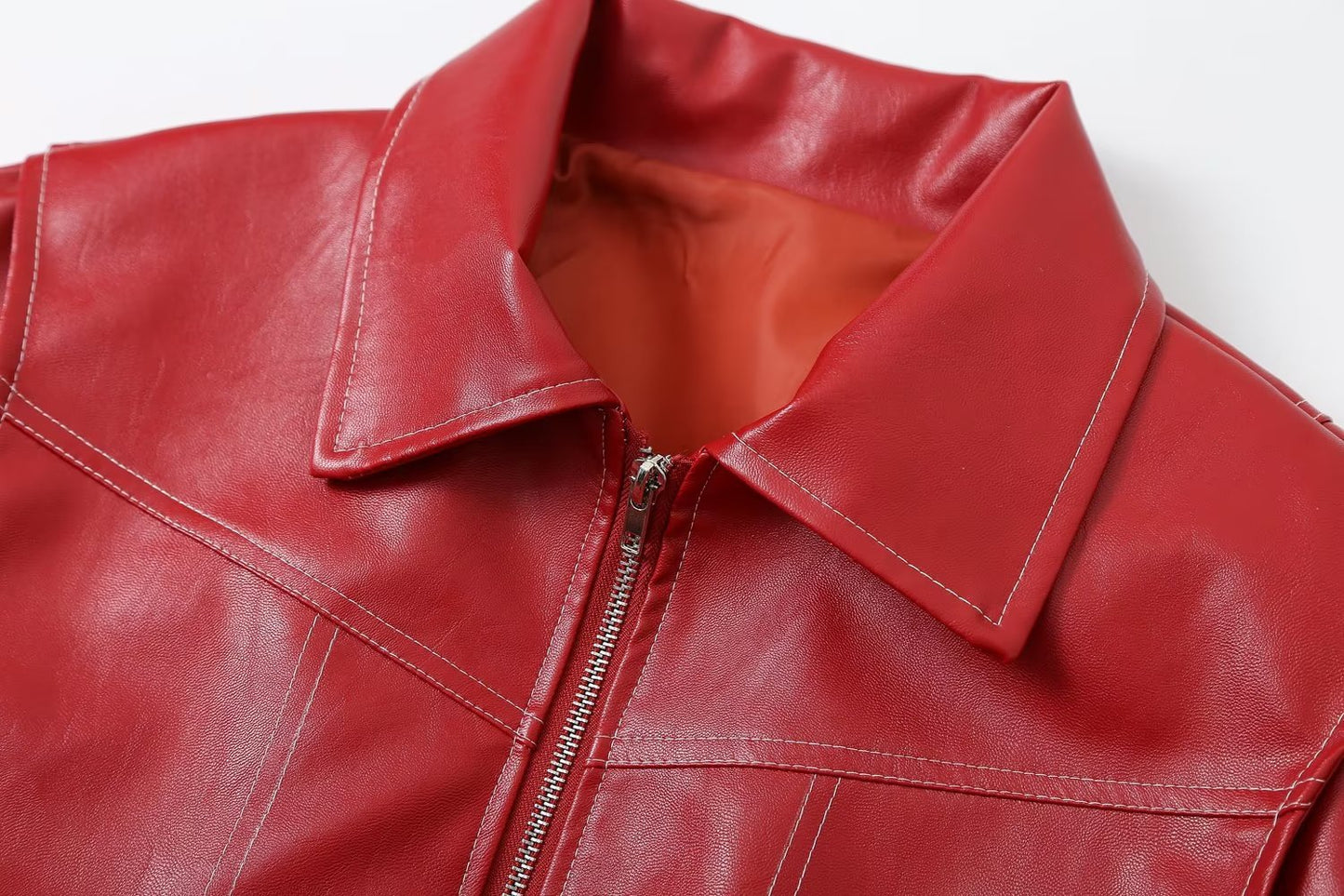 Loose Fashion Lapel Zip-up Jacket Cool Long Sleeve Zipper Closure Moto Biker Leather Jacket Womens Clothing