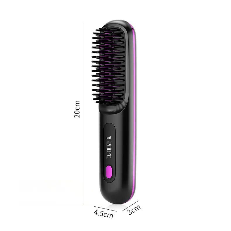 2 In 1 Straight Hair Comb Wireless Hair Straightener Brush Hair Fast Heating Portable Hot Curler USB Charging