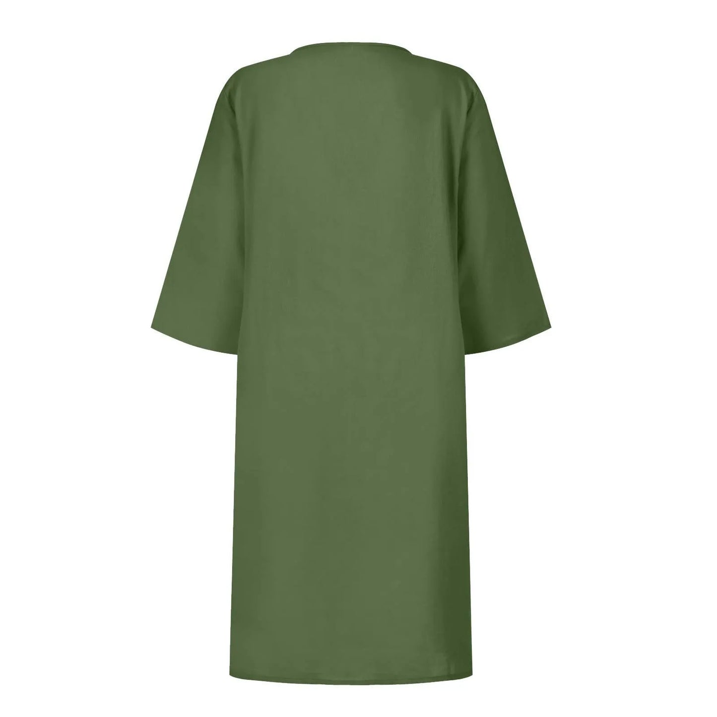 Cotton And Linen V-neck Dress Summer Stitching Retro High Waist Pure Color Dresses