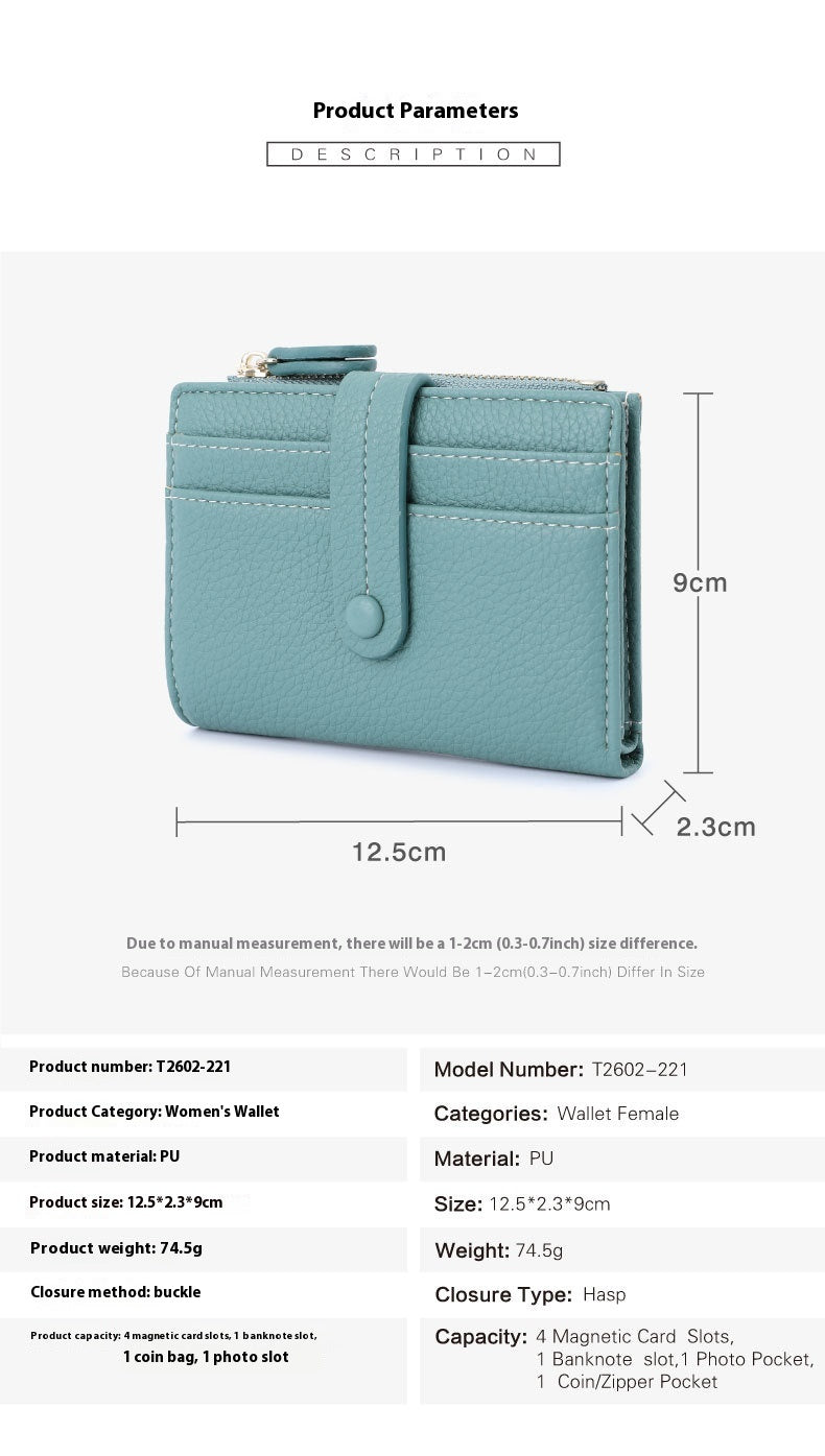 Women's Rfid Anti-theft Refreshing Multiple Card Slots Short Litchi Wallet