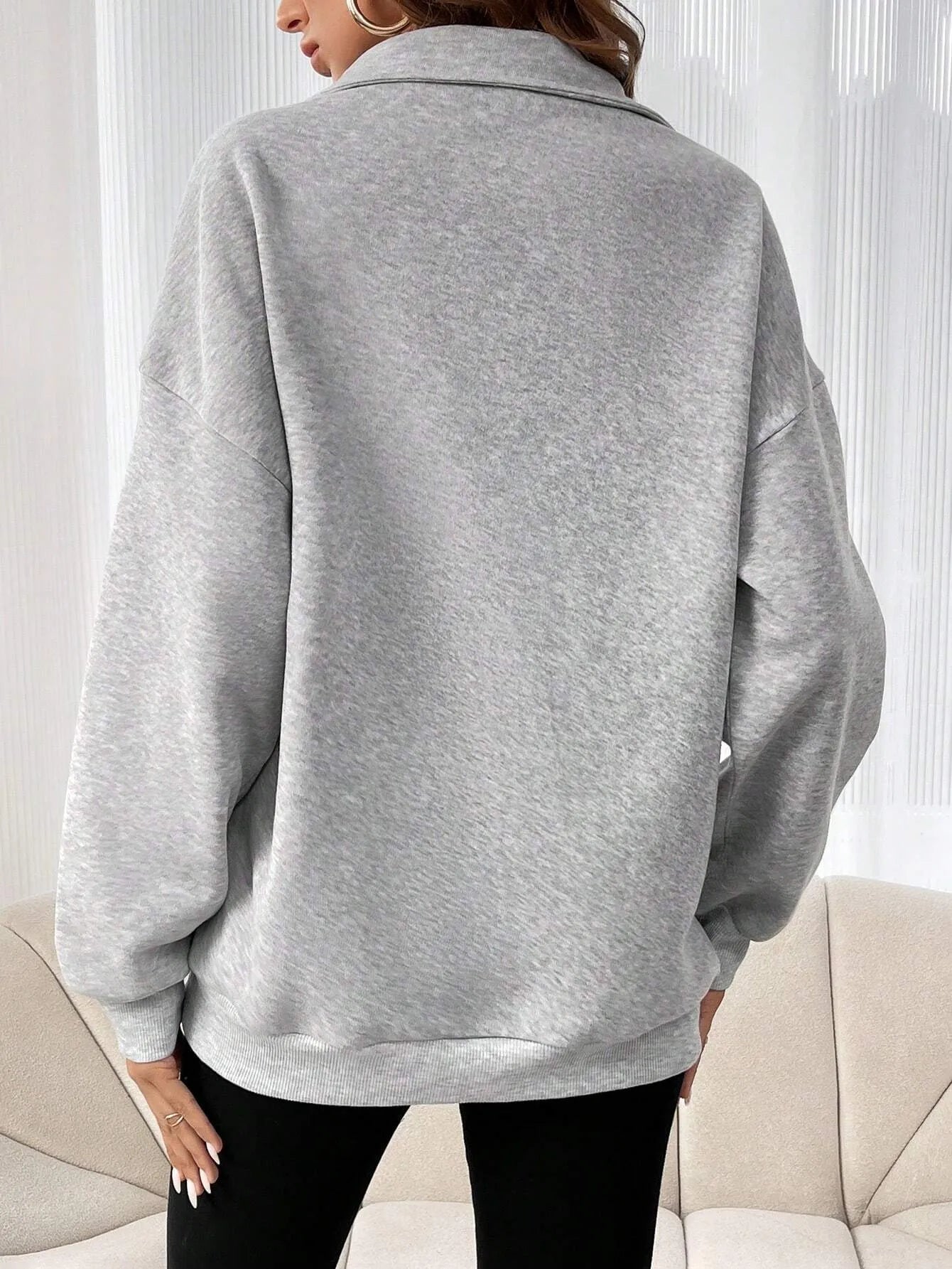 Polo Collar Solid Color Casual Women's Hoodie