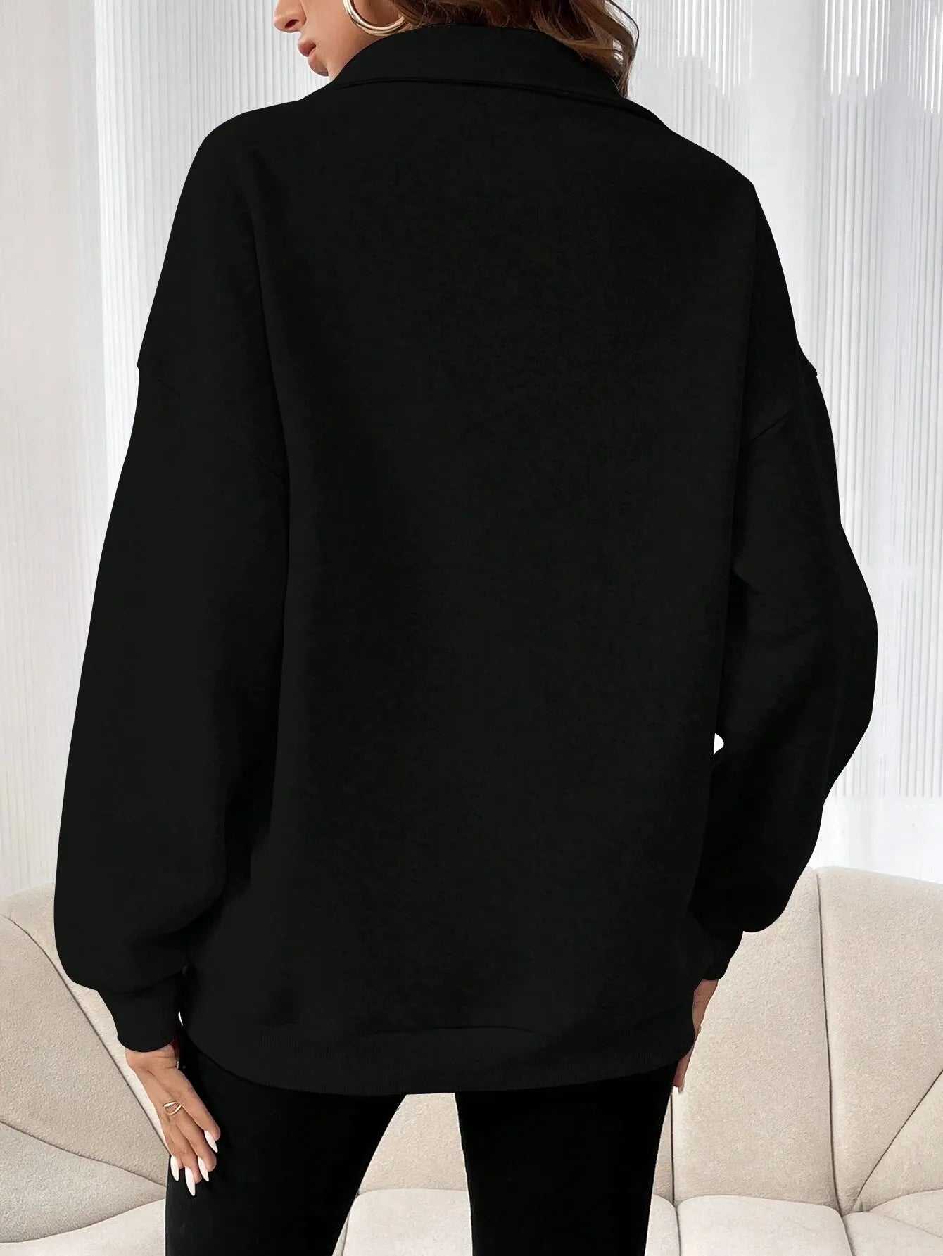 Polo Collar Solid Color Casual Women's Hoodie