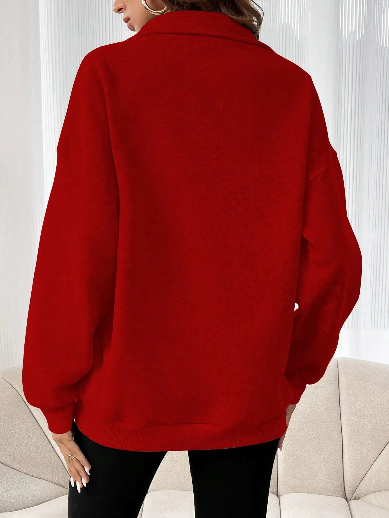 Polo Collar Solid Color Casual Women's Hoodie